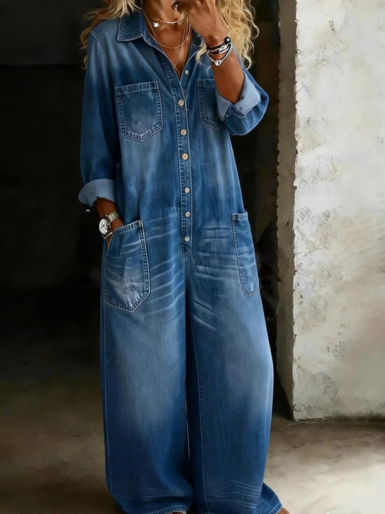 Damen Modisches Denim Maxikleid