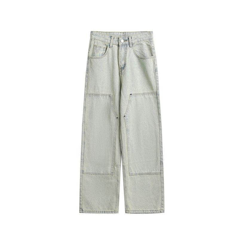 Damen Weite Utility-Denimhose mit Knie‑Patch, hohem Bund und geradem Bein Shop Nory