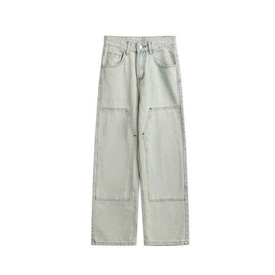 Damen Weite Utility-Denimhose mit Knie‑Patch, hohem Bund und geradem Bein Shop Nory