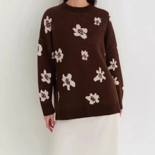 Damen Modischer Pullover mit floralen Mustern