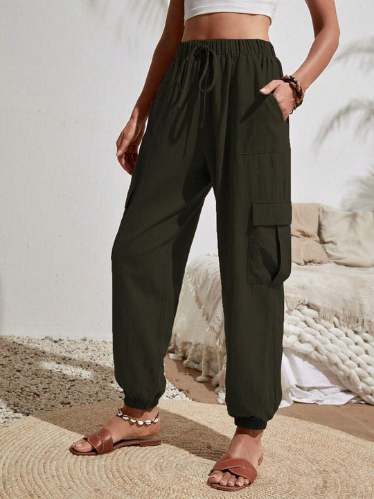 Damen Cargo-Jogginghose mit elastischem Bund, Kordelzug und aufgesetzten Taschen Shop Nory