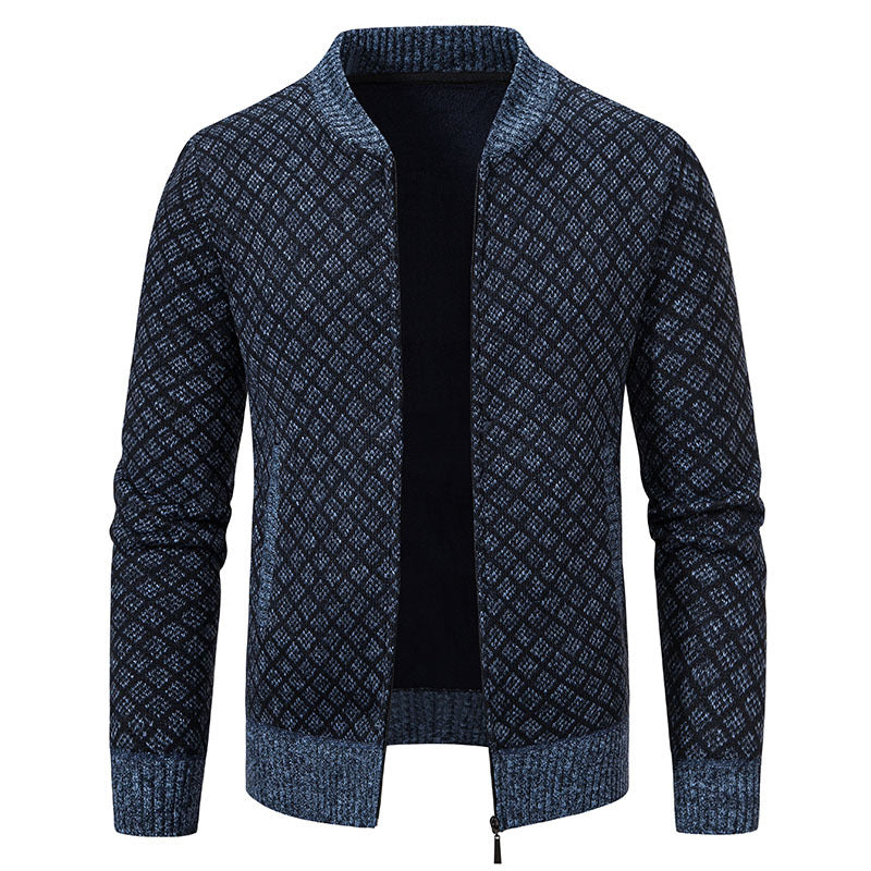 Herren Taillierter Jacquard-Zip-Cardigan mit Diamantstruktur und Eingrifftaschen Shop Nory
