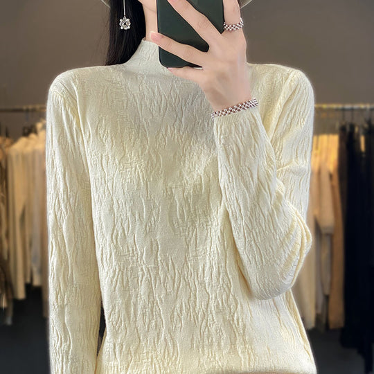 Damen Strukturierter Feinstrick-Pullover mit kurzem Stehkragen und Crinkle-Optik Shop Nory
