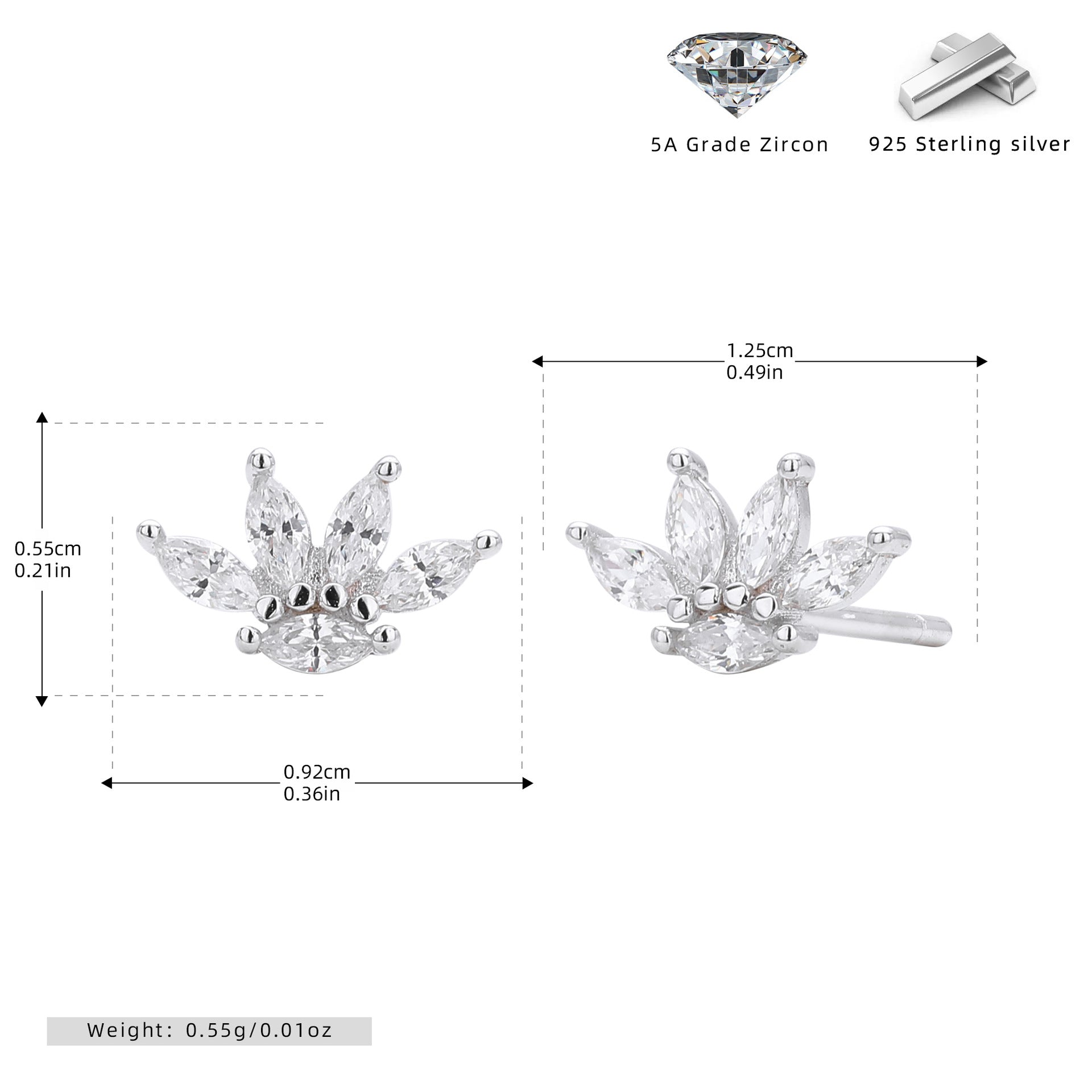 Damen Ohrstecker aus 925 Sterling Silber mit funkelndem Zirkon im floralen Design Shop Nory