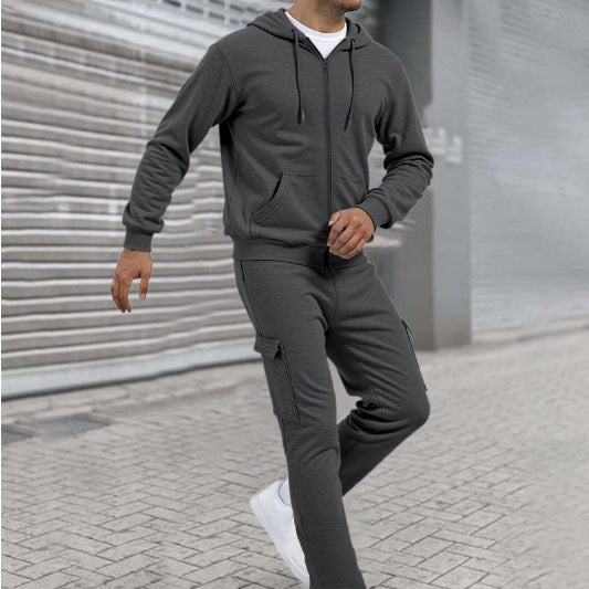 Herren nan athletischer Zip-Sweatset mit Cargo-Jogginghose, ergonomischen Nähten und gerippten Bündchen Shop Nory
