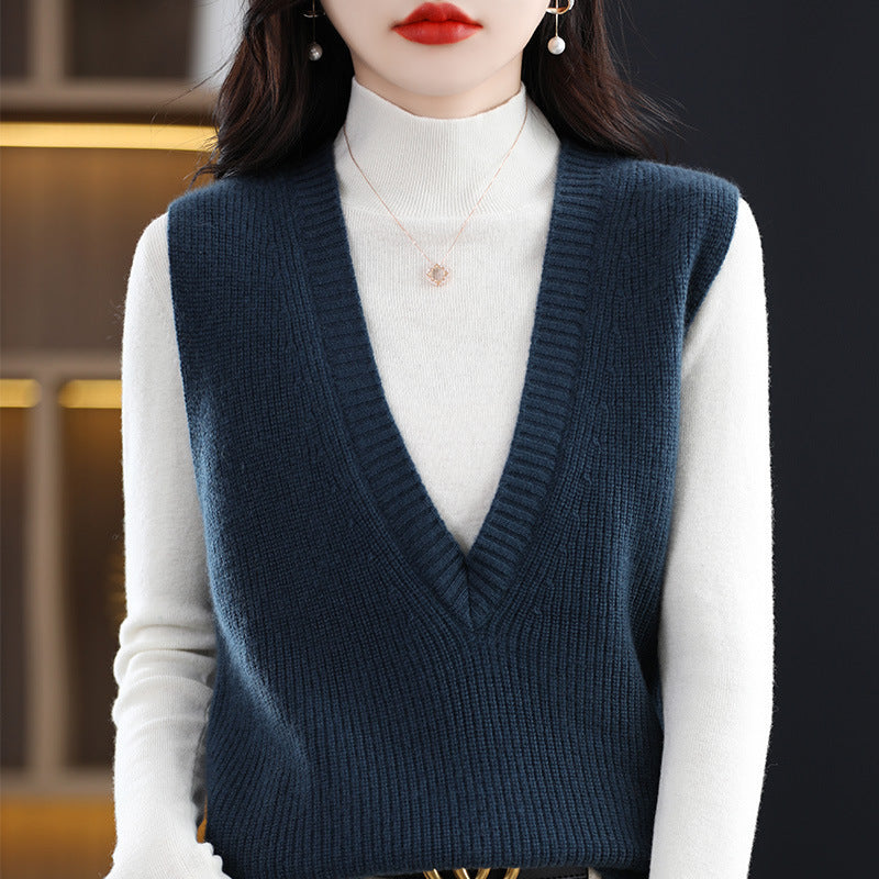 Damen Strick-Longweste mit tiefem V‑Ausschnitt und feiner Rippstruktur Shop Nory