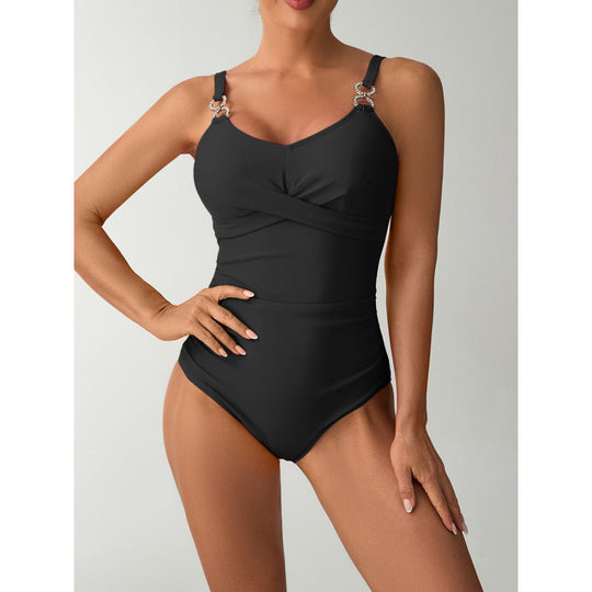 Damen Einteiler Badeanzug mit raffinierten Schmuckdetails und figurformendem Design