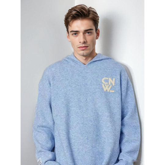 Unisex Oversized Kapuzenpullover mit V-Ausschnitt aus Feinstrick und Logo-Stick Shop Nory