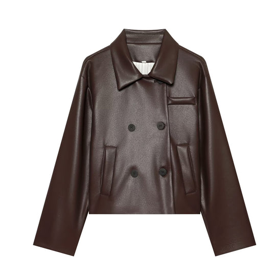 Damen Kurzer Kunstleder-Blouson mit doppelreihiger Knopfleiste und kastiger Silhouette Shop Nory