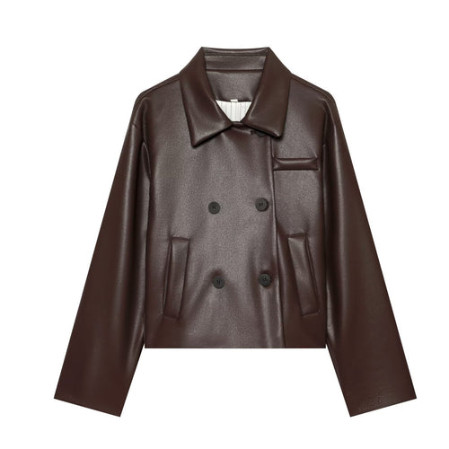 Damen Kurzer Kunstleder-Blouson mit doppelreihiger Knopfleiste und kastiger Silhouette Shop Nory