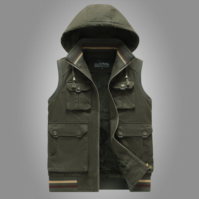 Herren Kapuzen-Weste mit Teddyfutter und Multifunktions-Utility-Taschen Shop Nory