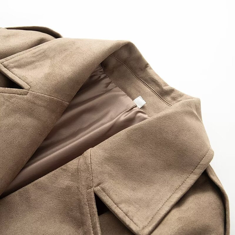 Damen Kurzmantel im Trenchstil aus Velours‑Wildlederoptik mit Bindegürtel Shop Nory