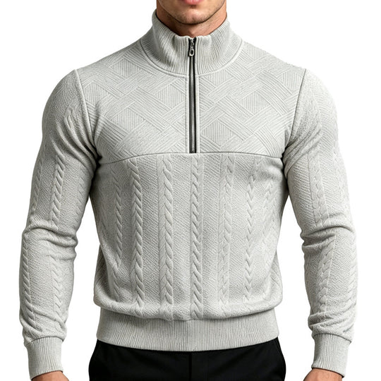 Herren Strickpullover mit halbem Reißverschluss und Zopfmuster Shop Nory