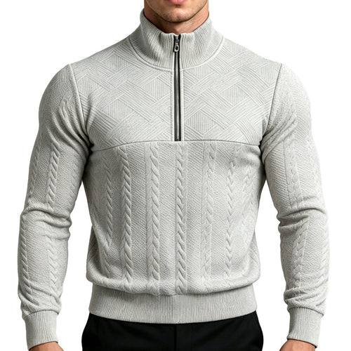 Herren Strickpullover mit halbem Reißverschluss und Zopfmuster Shop Nory