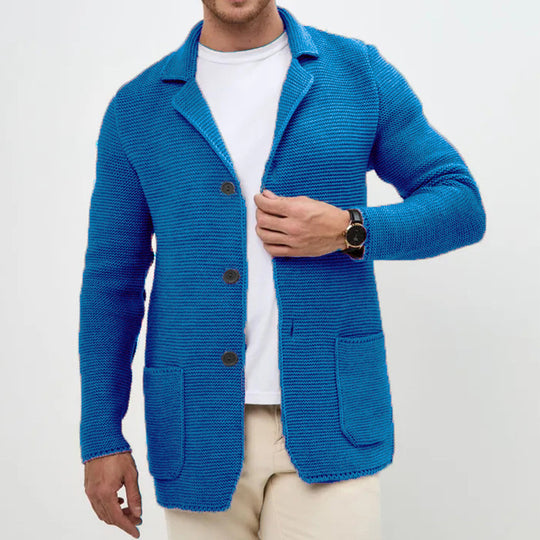 Herren grobgestrickter Strickcardigan mit Schalkragen und aufgesetzten Taschen Shop Nory