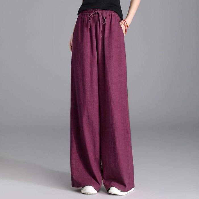 Damen nan weite Palazzo Leinenhose mit elastischem Kordelbund und Seitentaschen Shop Nory
