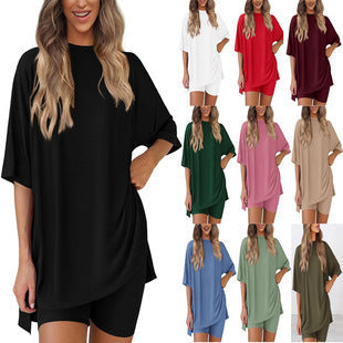 Damen Lässiges Lounge-Set mit übergroßem Oberteil und kurzen Hosen