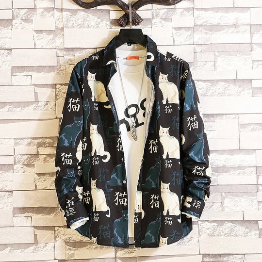 Herren langärmliges Hemd mit offenem Reverskragen, kontrastivem Blumenprint und lässiger Regular-Fit Silhouette Shop Nory