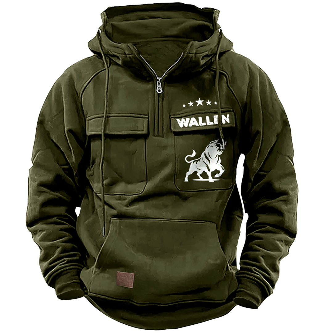 Herren nan Kapuzenpullover mit Halbzip, Cargo-Brusttaschen und Kängurutasche Shop Nory