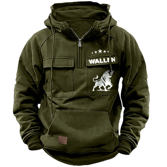 Herren nan Kapuzenpullover mit Halbzip, Cargo-Brusttaschen und Kängurutasche Shop Nory