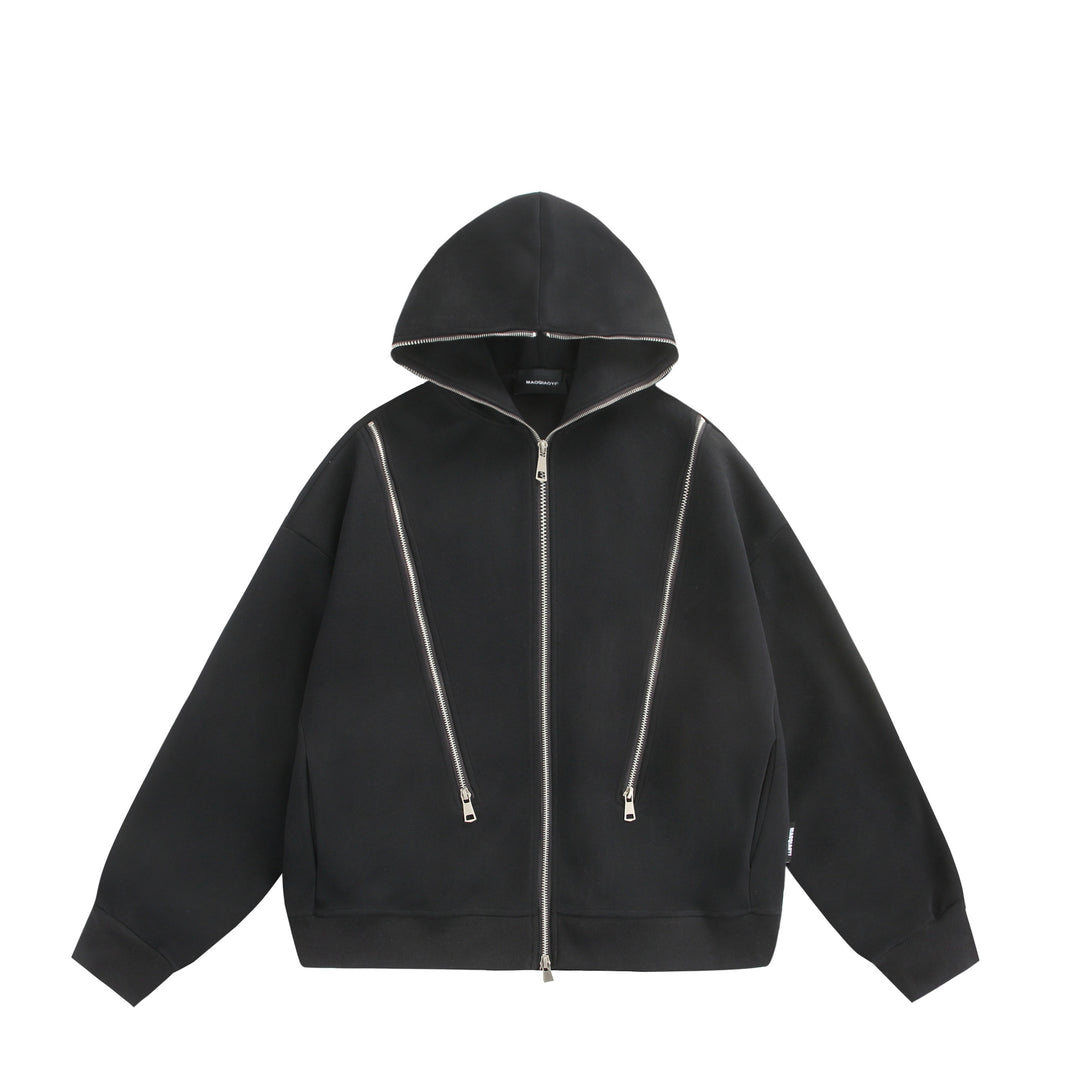 Unisex Kapuzen-Sweatjacke mit Doppelreißverschluss und Ziernaht-Panel Shop Nory