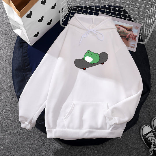 Unisex nan Kapuzenpullover mit Skater-Frosch-Print, weichem Fleece-Innenfutter und Kängurutasche Shop Nory