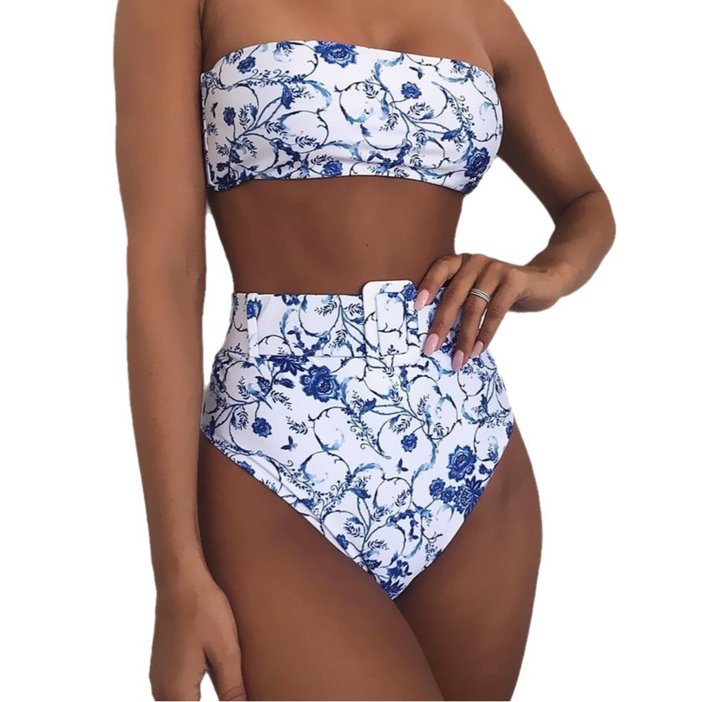 Damen Hoch tailliertes Bandeau-Bikini-Set mit modischem Leopardenmuster