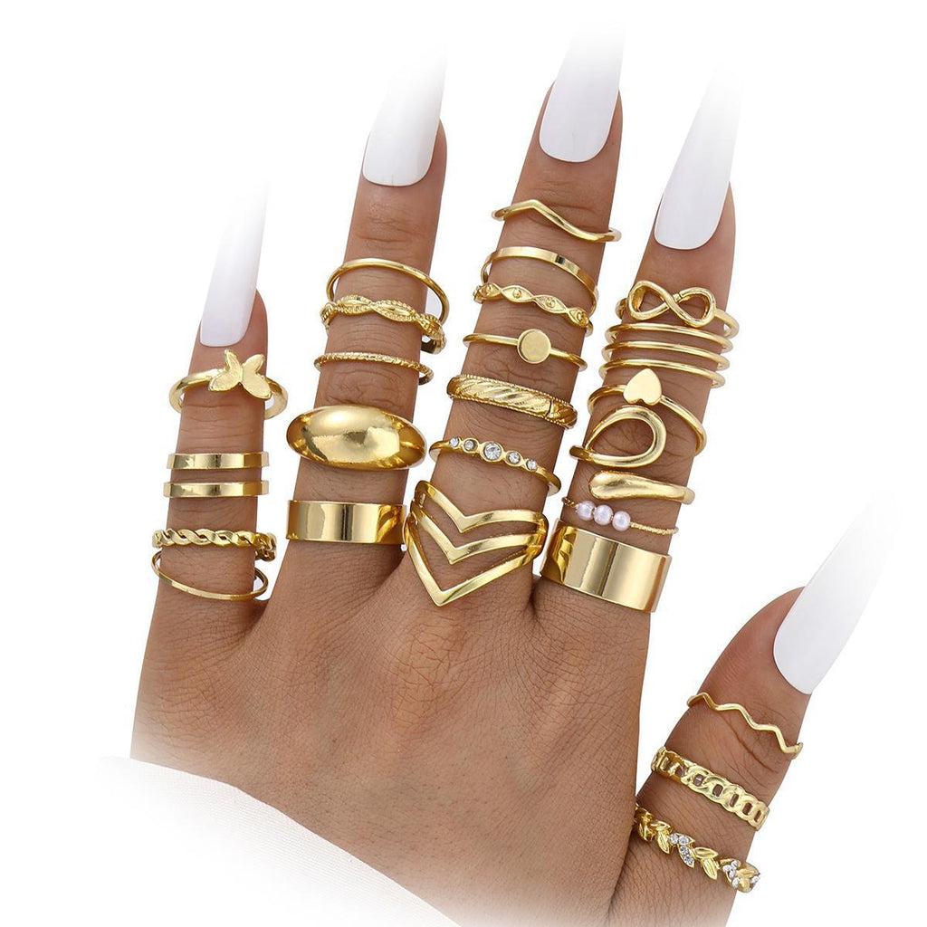 Damen vielseitiges Ring-Set mit kreativen Designs und funkelnden Akzenten Shop Nory