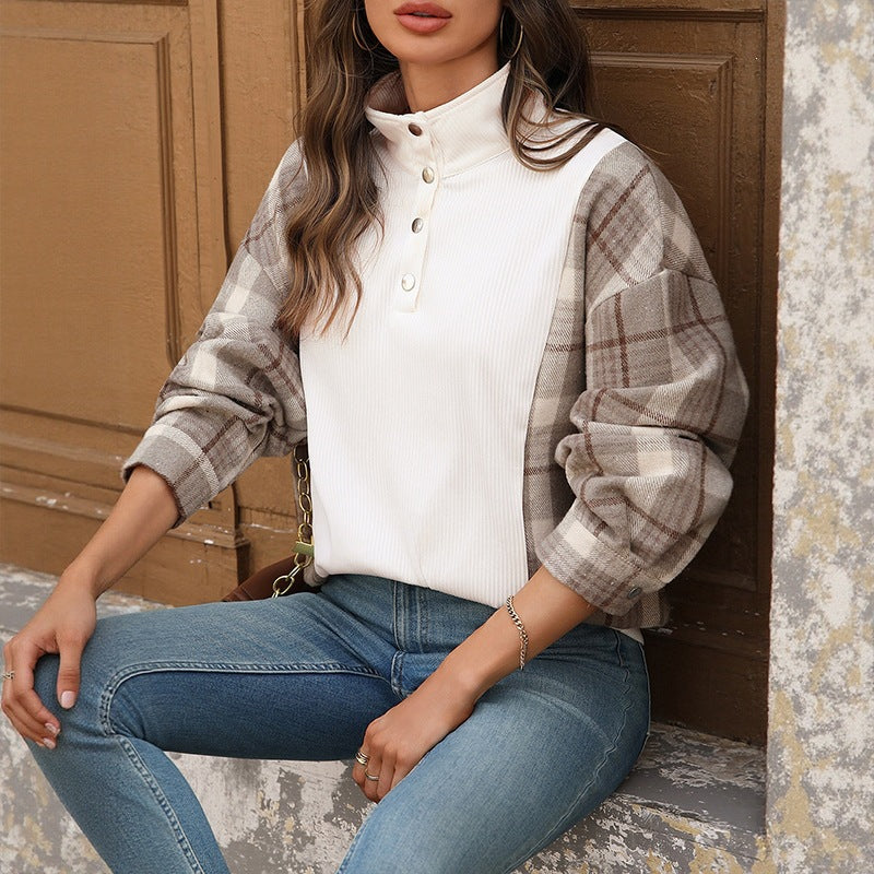 Damen Modische Oversized Bluse mit Karo-Details Shop Nory
