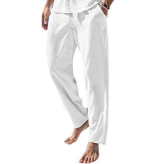Herren entspannte Leinenmix-Freizeit-Hose mit geradem Bein, verdecktem Tunnelzug und versteckter Reißverschlusstasche Shop Nory