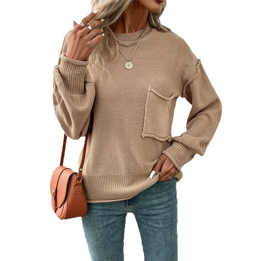 Damen Lässiger Strickpullover mit aufgesetzter Tasche Shop Nory