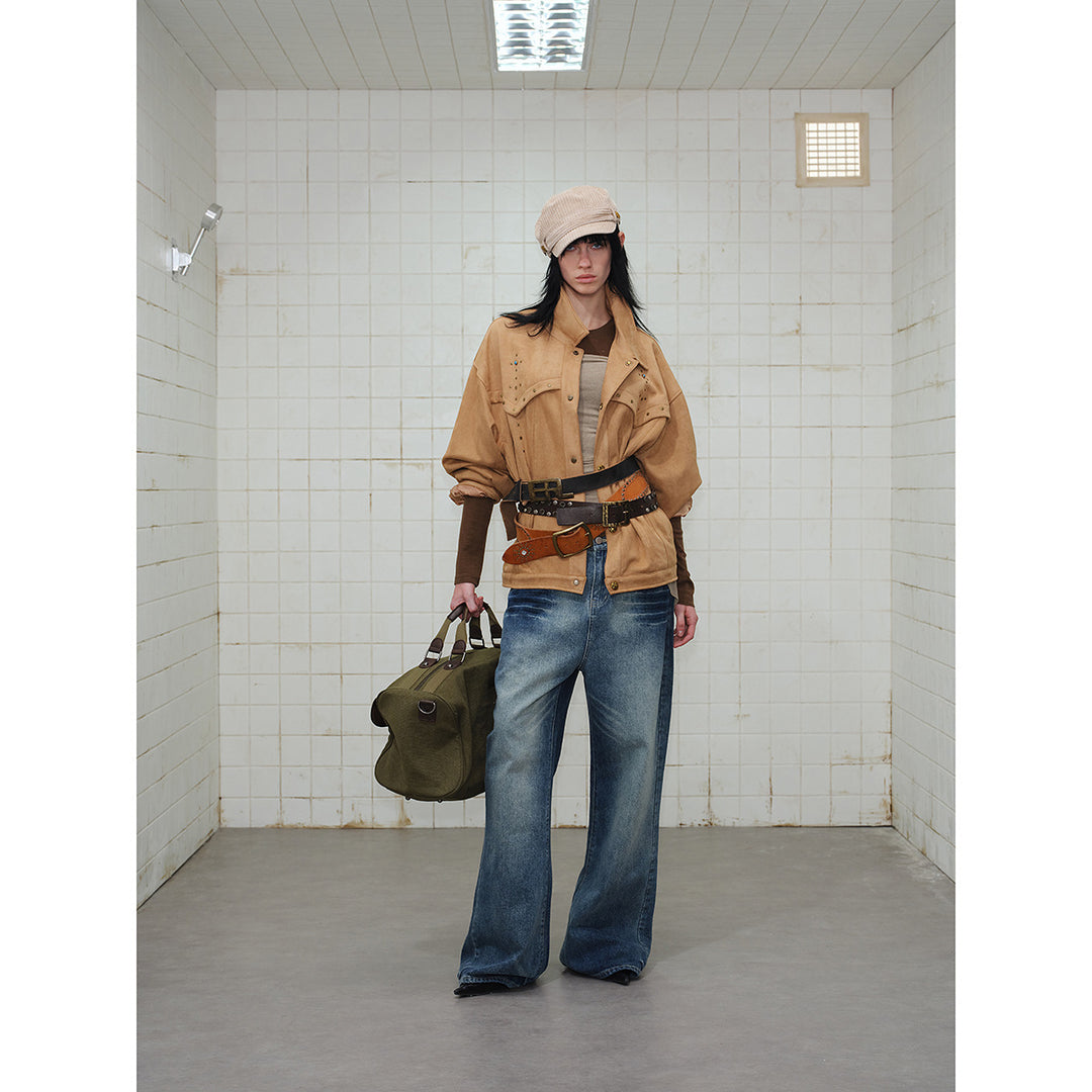 Damen Kurz geschnittene Wildleder‑Optik Blousonjacke mit Western‑Yoke und Nietenapplikation Shop Nory
