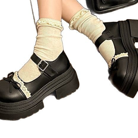 Damen Chunky Mary-Jane Plateauschuhe mit Riemen, Zierschleife und Spitzenbesatz Shop Nory