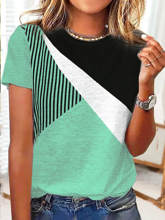 Damen Farbblock Langarmshirt mit schrägem Streifenmuster und Rundhalsausschnitt Shop Nory