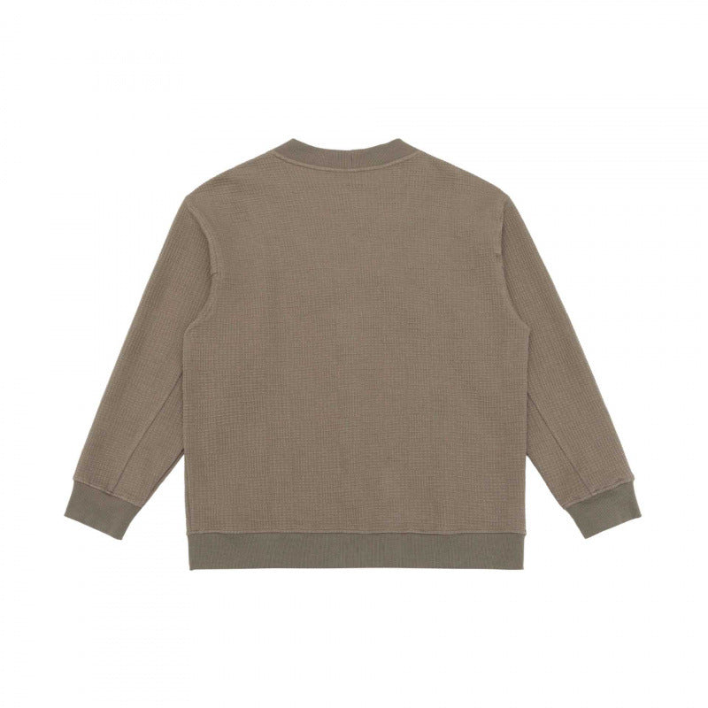 Unisex Oversize Waffelstrick-Cardigan mit V-Ausschnitt, Knopfleiste und aufgesetzten Taschen Shop Nory
