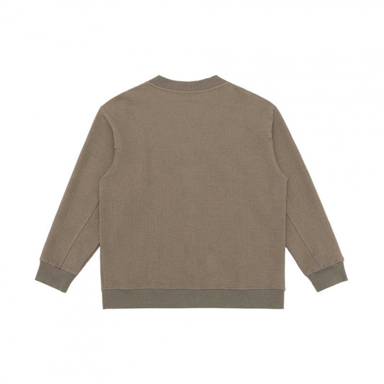 Unisex Oversize Waffelstrick-Cardigan mit V-Ausschnitt, Knopfleiste und aufgesetzten Taschen Shop Nory