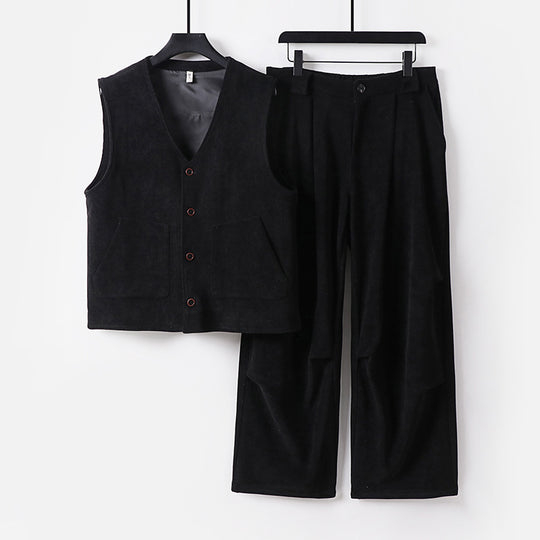 Herren Cord-Loungewear-Set mit V-Ausschnitt Weste und weiten Bundfaltenhose Shop Nory