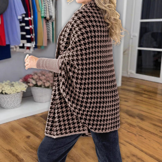 Damen Oversized Poncho mit Hahnentritt-Muster und offenem Schalkragen Shop Nory