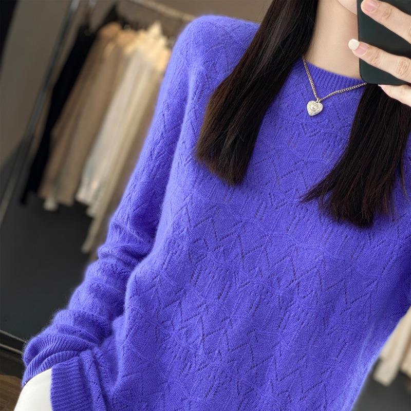 Damen Kuscheliger Feinstrickpullover mit Ajour-Diamantmuster und weiter Passform Shop Nory