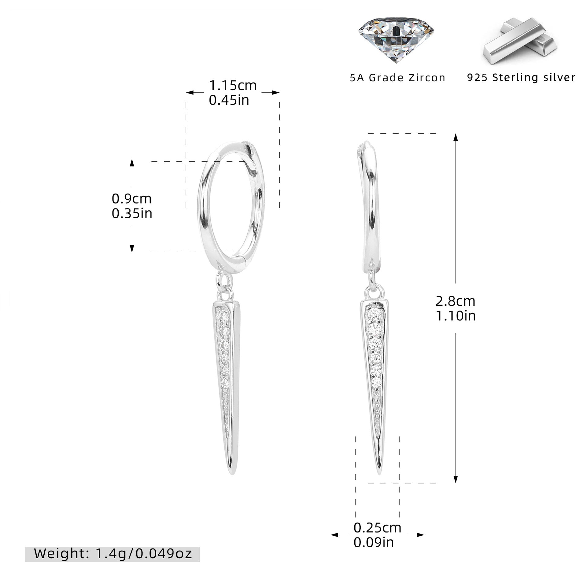 Damen Ohrhänger mit eleganten Zirkon-Akzenten und hochwertigem 925 Sterling Silber Shop Nory