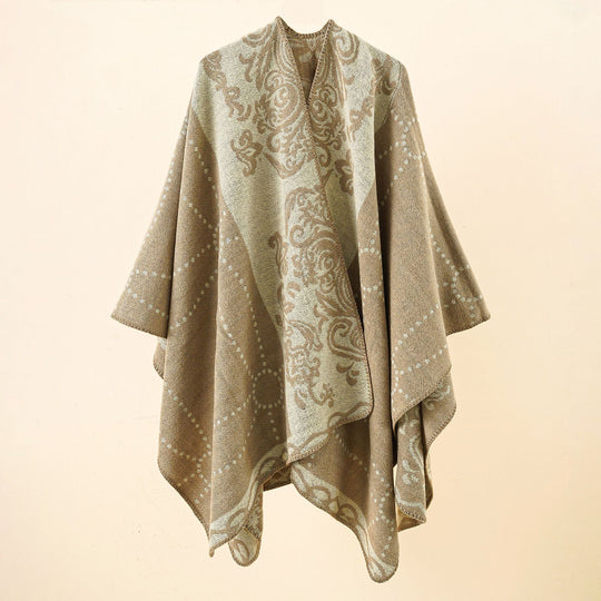 Damen Jacquard-Ruana im Umhangstil mit kontrastierender Kettelsaum Shop Nory