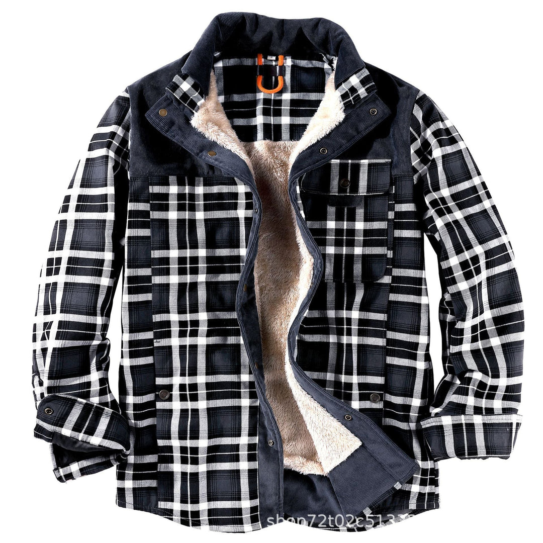 Herren gefütterte Karojacke mit Teddyfell-Hausschicht und praktischen Taschen