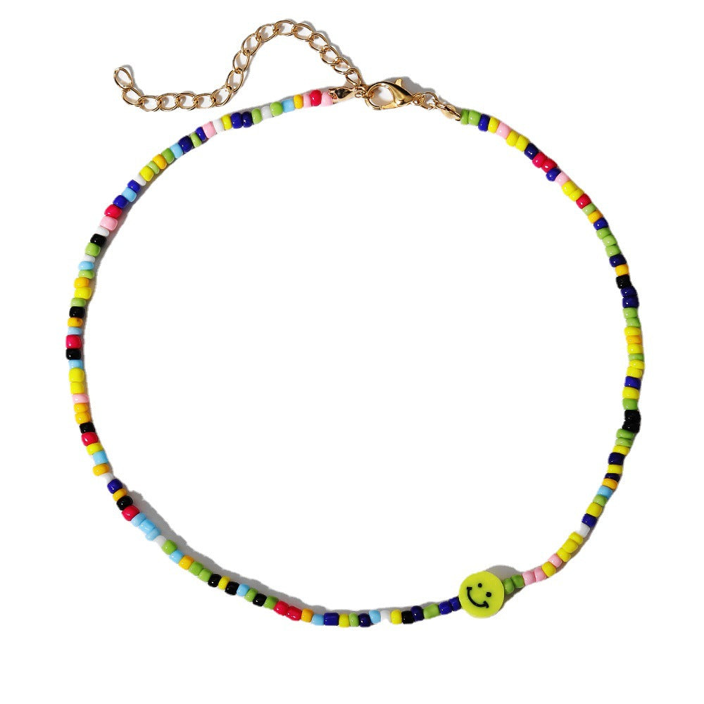 Damen bunte Perlenhalskette mit Smiley-Anhänger Shop Nory