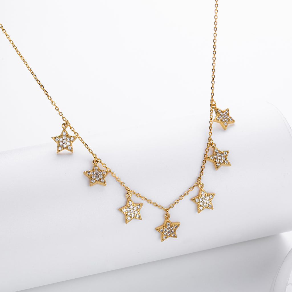 Damen Halskette mit funkelnden Stern-Anhängern aus 925 Sterling Silber Shop Nory