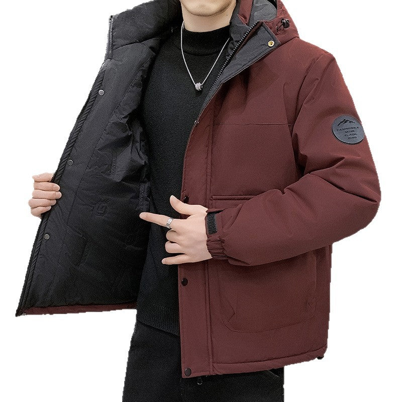 Herren Wattierter Kurzparka mit Kapuze winddicht wasserabweisend und Multifunktionstaschen Shop Nory