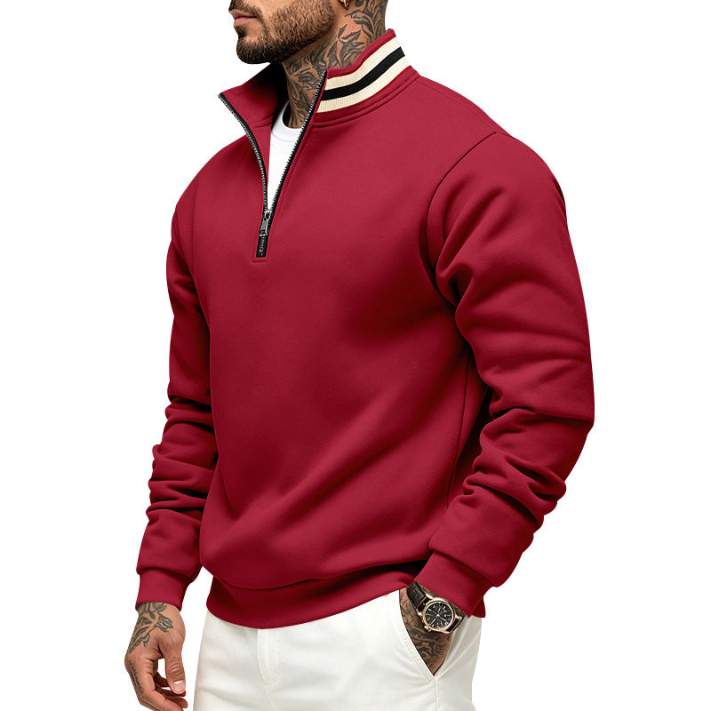 Herren Sweatpullover mit halbem Reißverschluss und gestreiftem Stehkragen Shop Nory