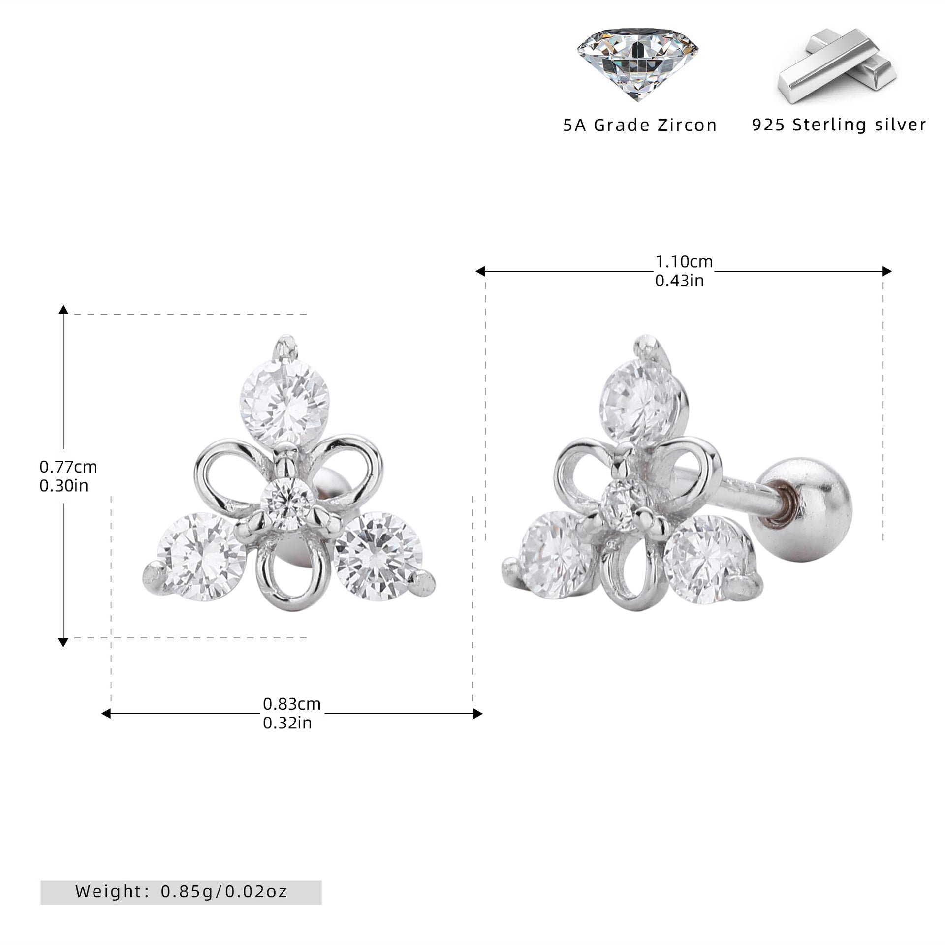 Damen Ohrstecker im blühenden Blumenmotif aus hochwertigem 925 Sterling Silber Shop Nory