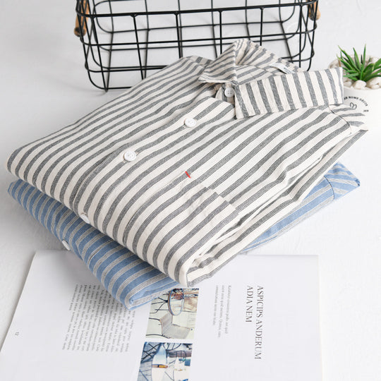Herren Gestreiftes Leinen-Baumwoll-Hemd im Relaxed-Fit mit Kentkragen und Brusttasche Shop Nory
