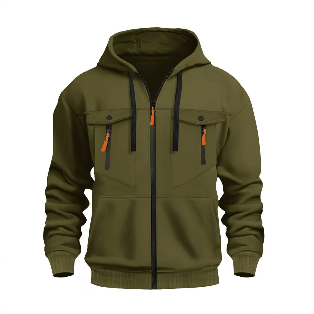 Herren Kapuzen-Sweatjacke mit durchgehendem Reißverschluss, zwei zip-Brusttaschen und ergonomischen Bündchen Shop Nory