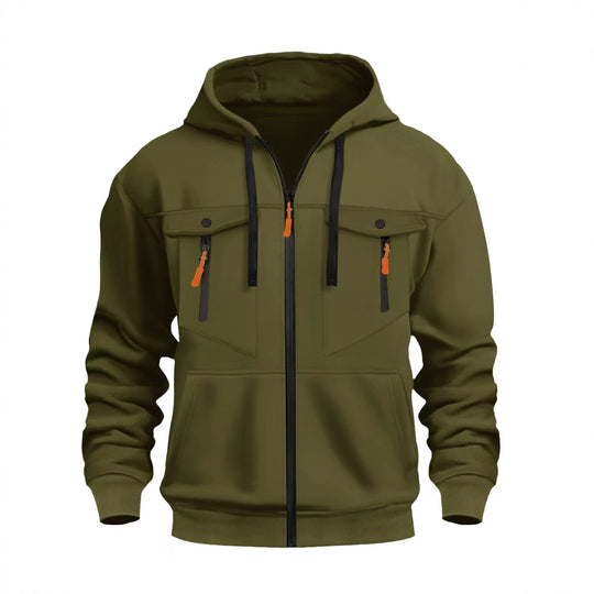 Herren Kapuzen-Sweatjacke mit durchgehendem Reißverschluss, zwei zip-Brusttaschen und ergonomischen Bündchen Shop Nory
